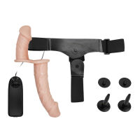 Тілесний двосторонній strap-on з вібраціями два пеніси 10 см + 18 см - 70636320 - 5