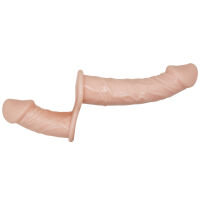 Тілесний двосторонній strap-on з вібраціями два пеніси 10 см + 18 см - 70636320 - 6