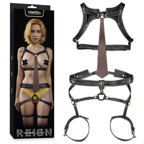 Rebellion шкіряна чуттєва упряж harness з краваткою і кільцем BDSM - 79373440