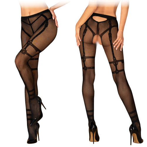 Obsessive панчохи в сіточку з принтом + відкритий крок - 75331482