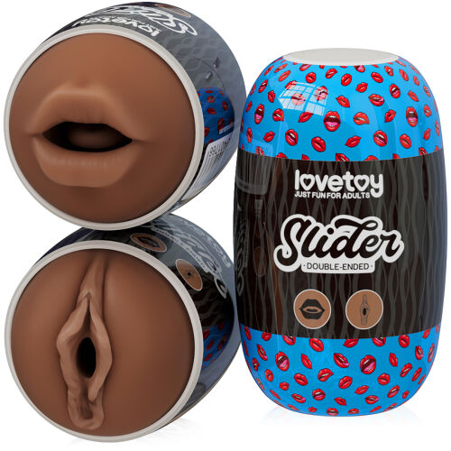 Двосторонній мастурбатор для чоловіків коричнева вагіна і губи - 73146932